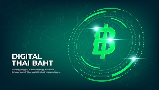 Digital Thai Baht currency sign CBDC currency futuristic digital money on green background.