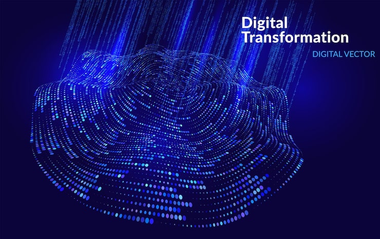 Vector digital transformation technology background big data stream artificial intelligence system neural network pattern futuristic machine learning visualization