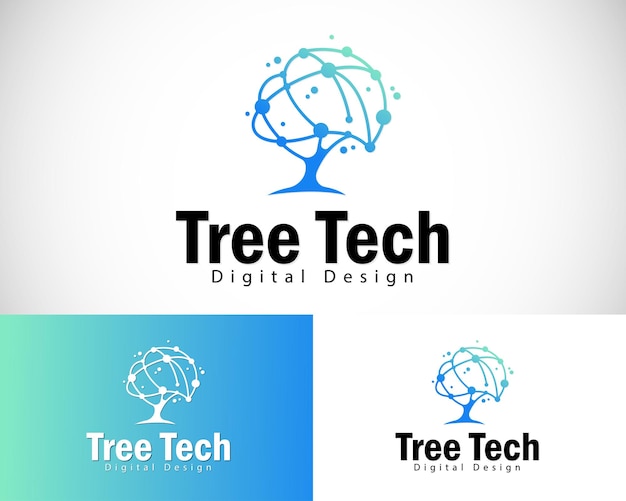 Vector digital tree logo creative network connect design concept pixel brain