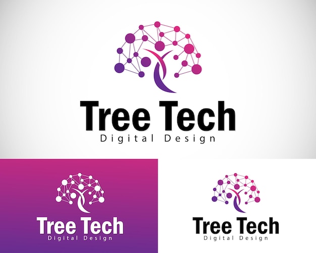 Vector digital tree logo creative network connect design concept pixel