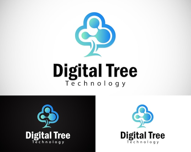 Vector digital tree logo creative network connect design concept pixel