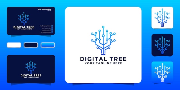 Вдохновение для дизайна логотипа в виде цифрового дерева с взаимосвязанными линиями и вдохновением для визитных карточек