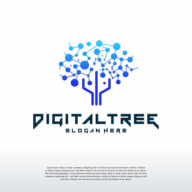 Vettore il logo dell'albero digitale progetta il vettore del concetto sfondo scuro, modello del logo della tecnologia dell'albero moderno, icona del simbolo del logo