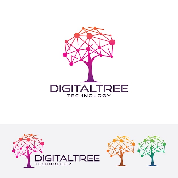 Vettore modello di logo albero digitale