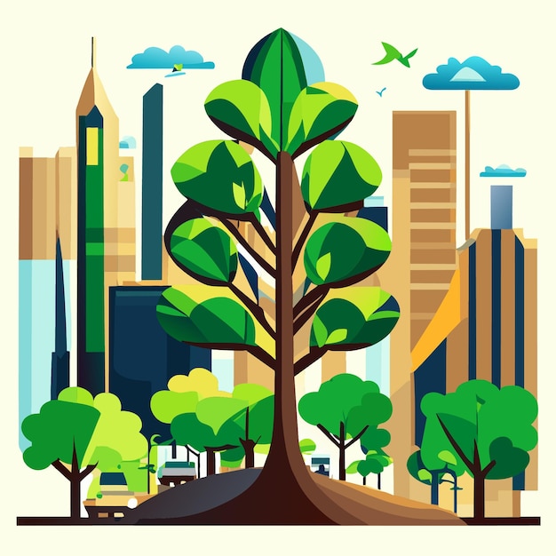 Vector digital tree planting artwork