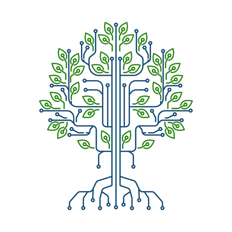 Vector digital tree with leaves
