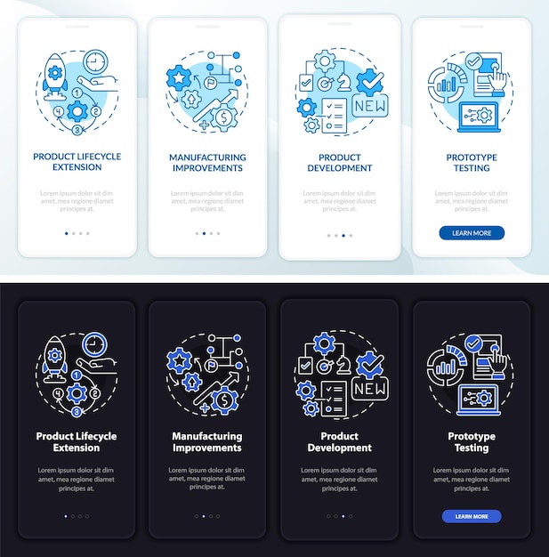 Digital twin tasks night and day mode onboarding mobile app screen