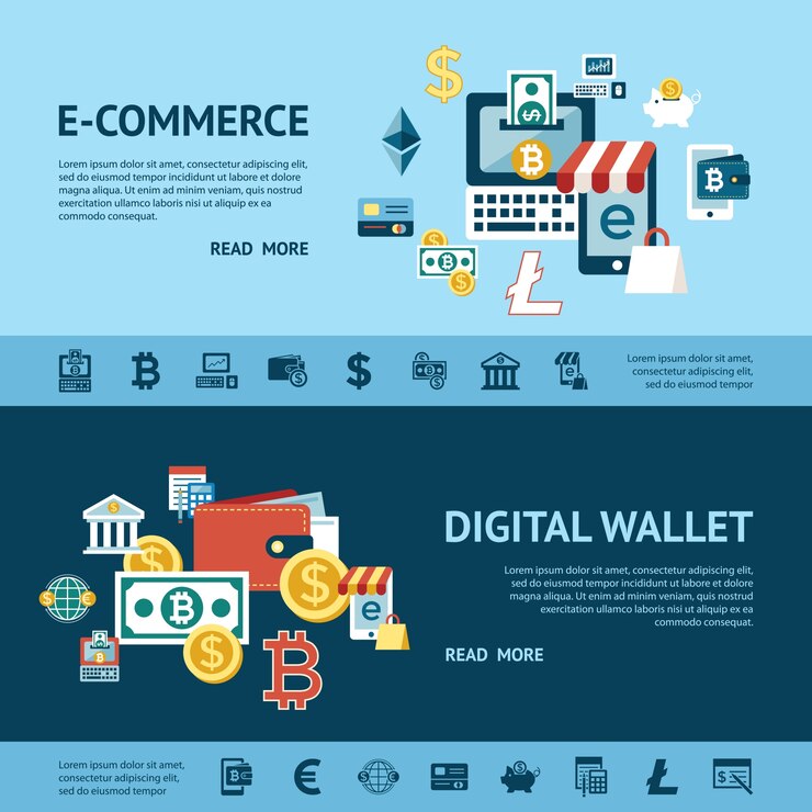 Vector 디지털 벡터 bitcoin cryptocurrency 및 전자 화폐 지불 전송 아이콘을 설정