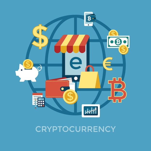 디지털 벡터 bitcoin cryptocurrency 및 전자 화폐 지불 전송 아이콘을 설정