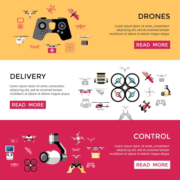 Digital vector flying drone objects icon set collection