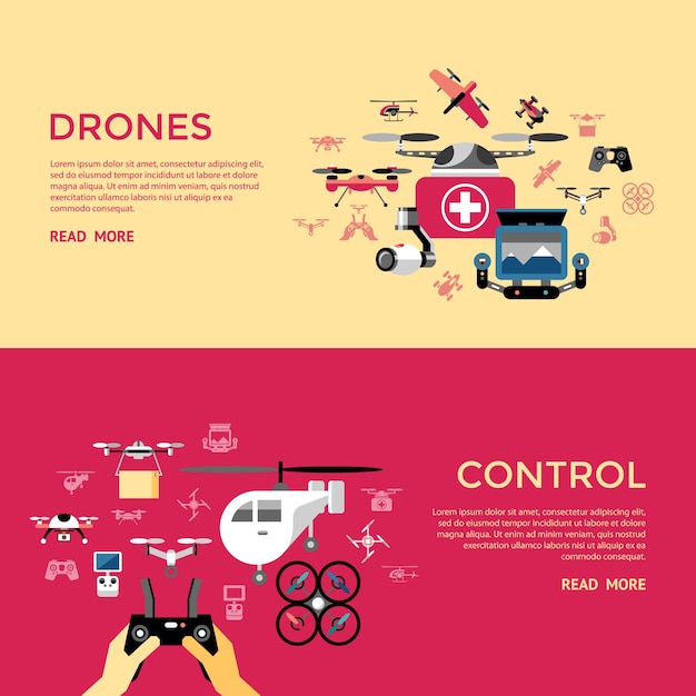 Digital vector flying drone objects icon set collection