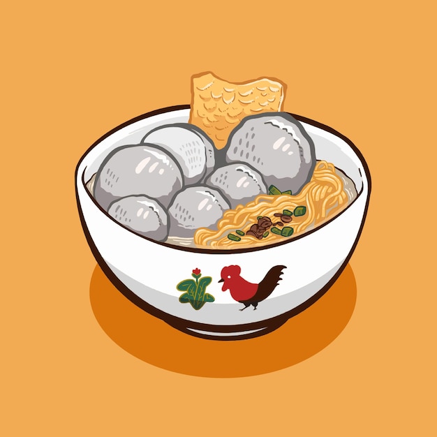 Vector digital vector illustration of bakso or meatball indonesian food