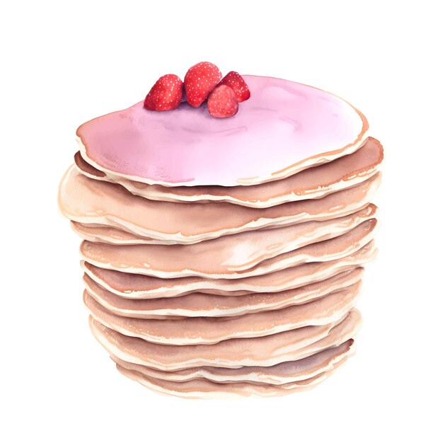 Digital vector watercolor hand drawn pancakes Isolated dessert illustration on white background