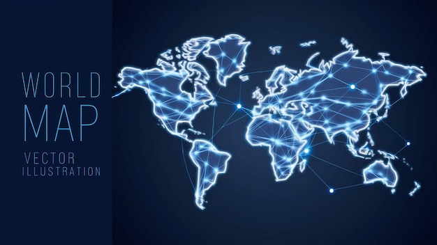 Digital vectorstyle world map with a futuristic design