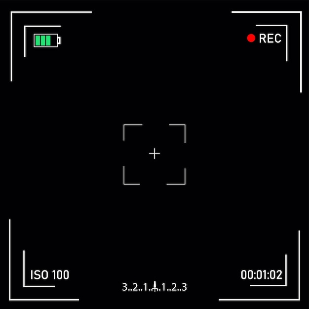 Vector digital video camera focusing screen with settings.