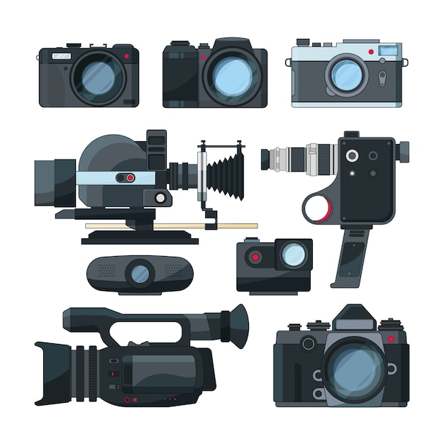 Videocamere digitali e diverse attrezzature professionali