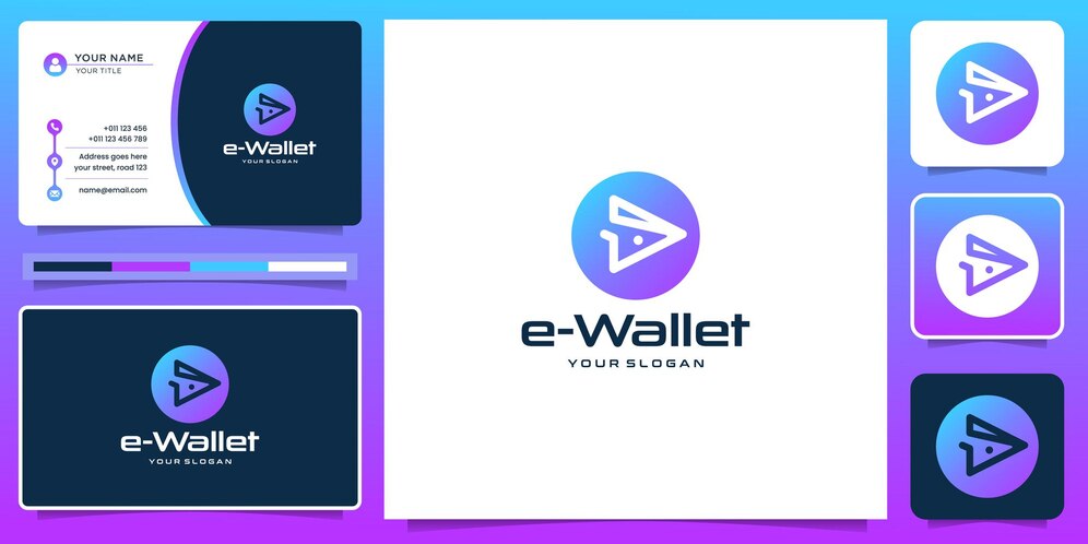  Digital wallet modern logo design inspiration. gradient color, circle shape style and business card