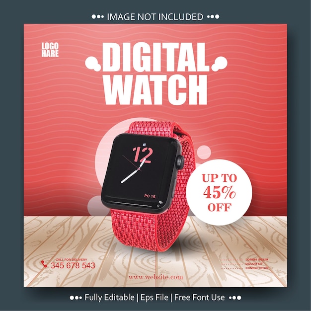 Digital Watch Flyer или продвижение баннера в социальных сетях с квадратом