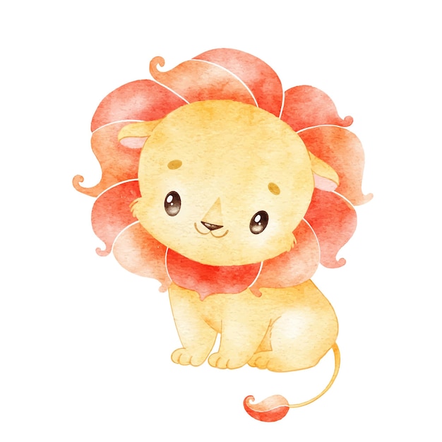 Digital watercolor Digitally drawn illustration of a cute cartoon lion Tropical animals