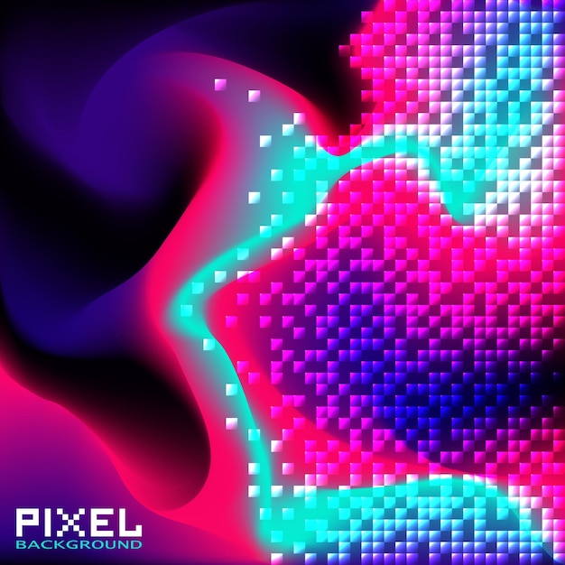 Vector digital waves in neon colors with sequins effect modern 3d background with dynamic frequency waveform and pixels grid vector multicolor mosaic illustration