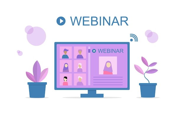 ウェブサイトとビデオを使用したオンラインのデジタルウェビナーまたは教育ウェブセミナーのコンセプト