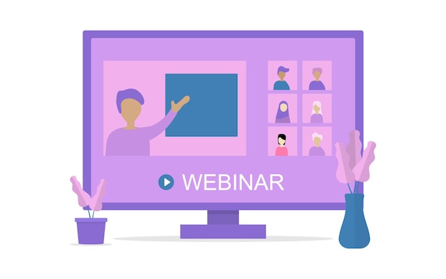 Digital webinar or educational web seminar concept online with website and video