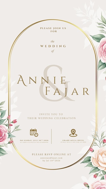 Digital Wedding Invitation with floral illustration premium vector