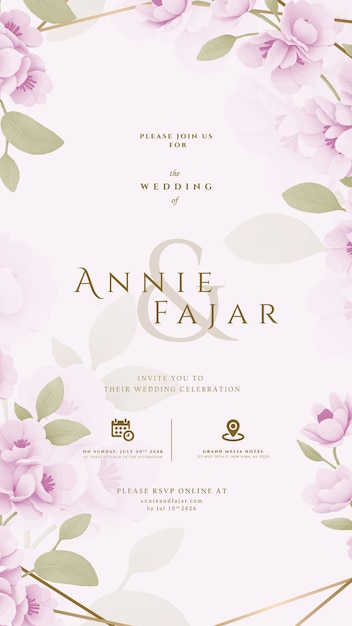 digital wedding invitation with flower watercolor premium vector