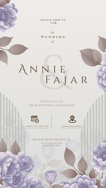 digital wedding invitation with flower watercolor premium vector