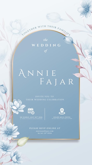 digital wedding invitation with flower watercolor premium vector