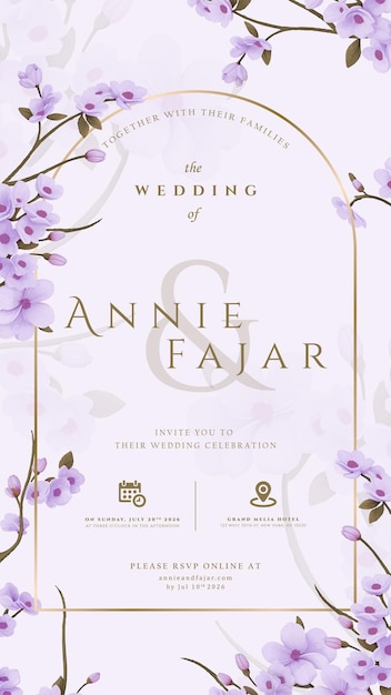 digital wedding invitation with flower watercolor premium vector