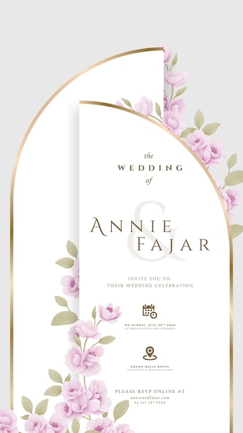 digital wedding invitation with flower watercolor premium vector