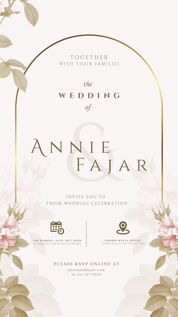 digital wedding invitation with flower watercolor premium vector