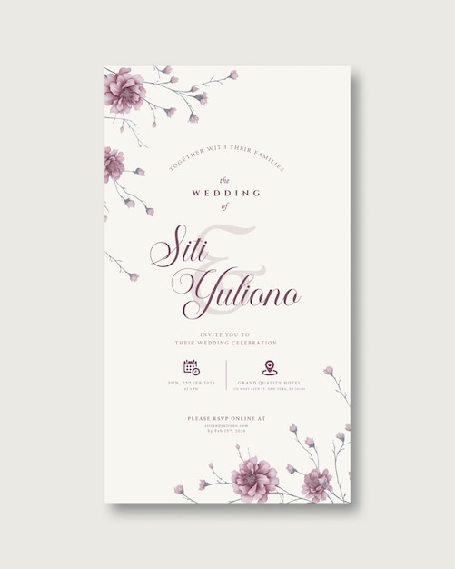 Digital wedding invitation with flower watercolor