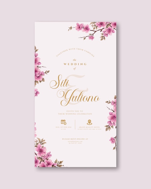 Digital wedding invitation with red flowers watercolor