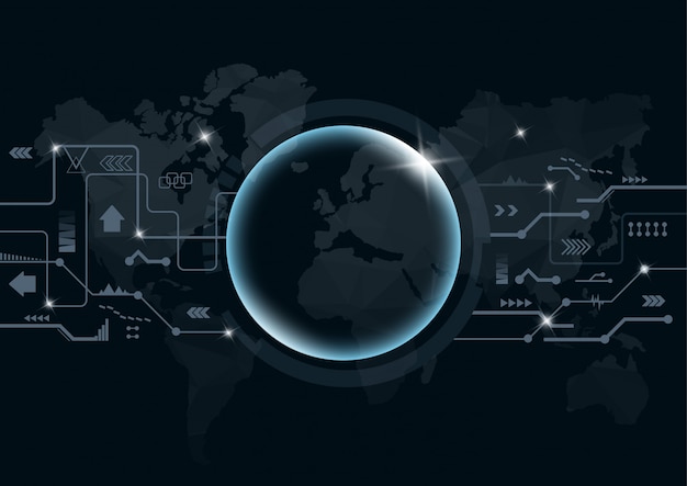 Digitale achtergrond met verbinding van het punt de globale netwerk op wereld.