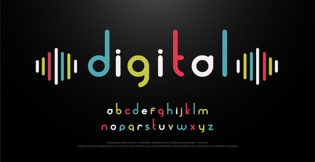 Digitale alfabet lettertype muziek met kleurrijke typografie