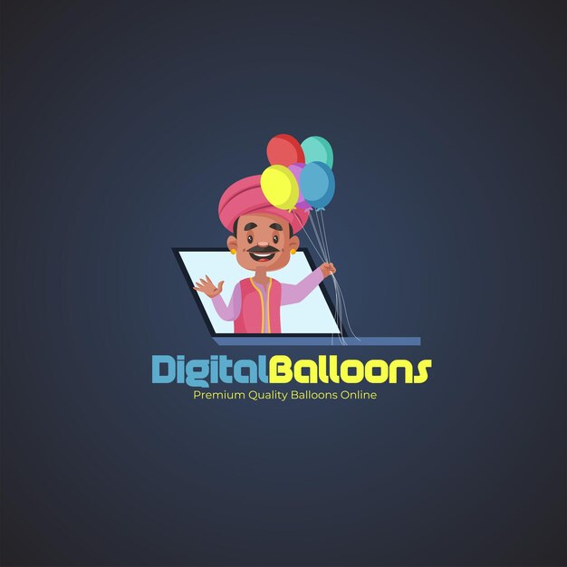 Digitale ballonnen premium kwaliteit ballonnen online vector mascotte logo sjabloon