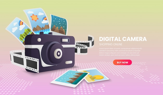 Digitale camera illustratie concept toepassing vector 3d.