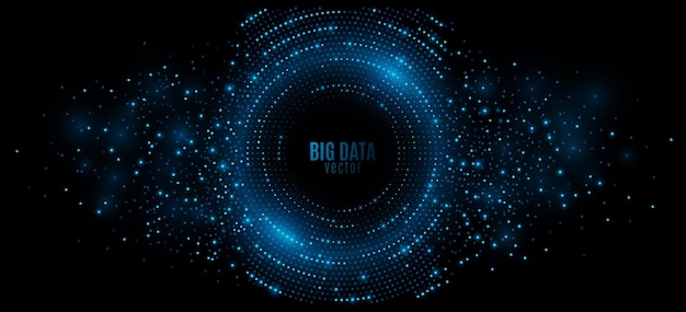 Digitale cirkels van blauwe gloeiende stippen Informatiedeeltjes in een neuraal netwerk Big data visualisatie in cyberspace Vector illustratie