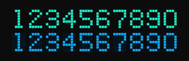Digitale elektronische figuren instellen pixelstijl Digitale nummers voor horloge wekker aftellen en timer Vector illustratie grafisch ontwerp