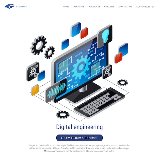 Digitale engineering 3d isometrische vectorconcept illustratie