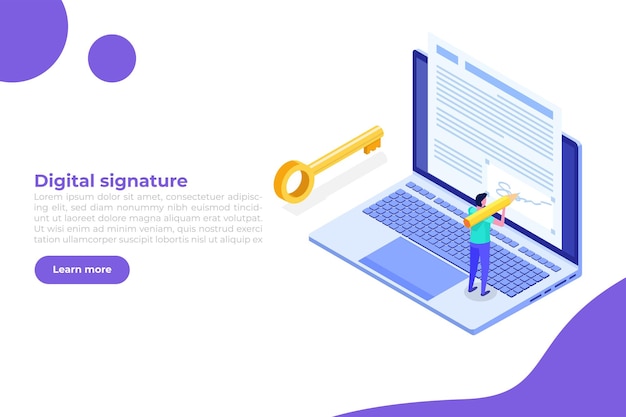 Digitale handtekening isometrisch elektronisch smart contract vectorillustratie