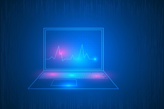 digitale hartslaglijnen die op laptop worden weergegeven. medische innovatie technologie abstracte achtergrond.