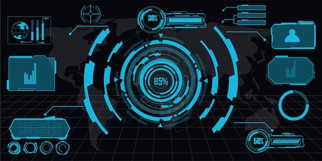 digitale interface HUD-elementen set pack Gebruikersinterface frameschermen Bijschriften titels FUI-cirkel