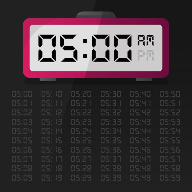 Digitale klok die 5 uur weergeeft met digitale nummerset EPS 10 Gratis Vector