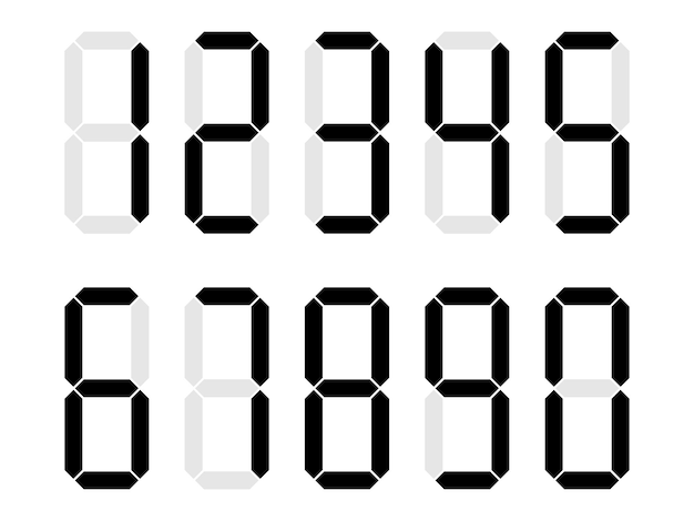 Vector digitale klok nummers set elektronische cijfers zwarte digitale rekenmachine nummers vector illustratie