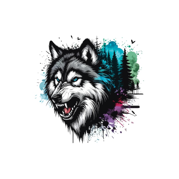 Digitale kunst van Wolf hoofd in waterverf stijl Illustratie