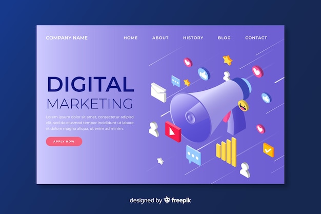 Digitale marketing bestemmingspagina in isometrisch ontwerp