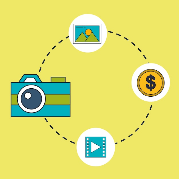 Digitale marketing camera video geld vector illustratie